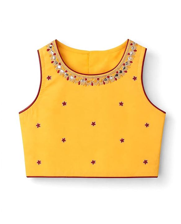 Babyhug Brocade Woven Sleeveless Lehenga Choli & Dupatta Set With Embellishment - Yellow