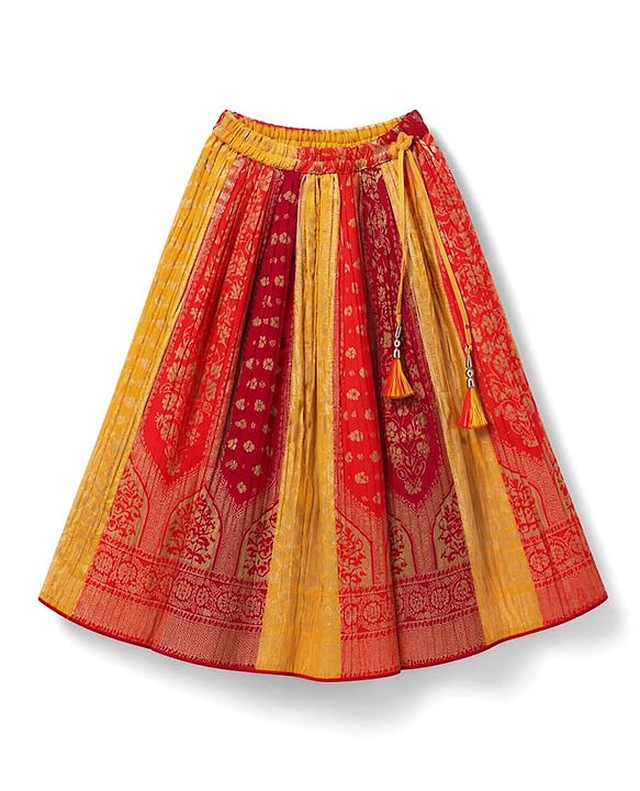 Babyhug Brocade Woven Sleeveless Lehenga Choli & Dupatta Set With Embellishment - Yellow