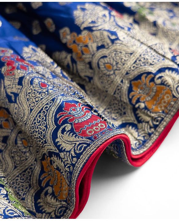 Babyhug Woven Half Sleeves Brocade Floral Zari Embroidered Lehenga Choli and Dupatta Set - Blue