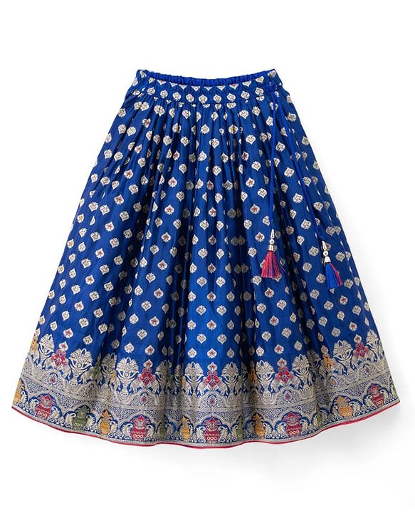 Babyhug Woven Half Sleeves Brocade Floral Zari Embroidered Lehenga Choli and Dupatta Set - Blue