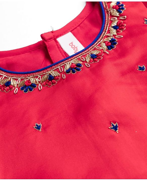 Babyhug Woven Half Sleeves Brocade Floral Zari Embroidered Lehenga Choli and Dupatta Set - Blue
