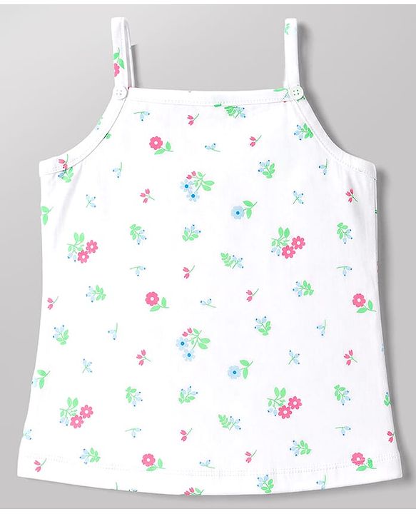 Babyhug 100% Cotton Single Jersey Knit Sleeveless Slips With Floral Print Pack of 3 - White, Blue & Pink