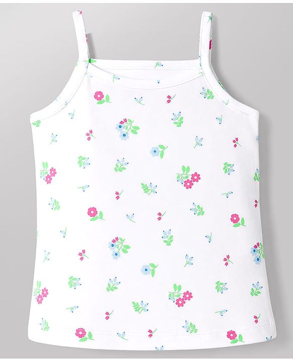Babyhug 100% Cotton Single Jersey Knit Sleeveless Slips With Floral Print Pack of 3 - White, Blue & Pink
