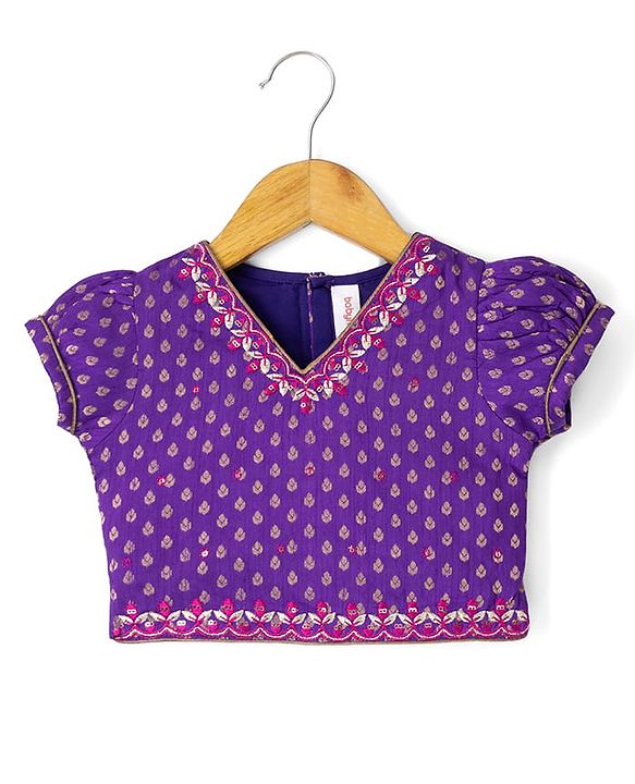 Babyhug Woven Brocade Half Sleeves Printed Choli & Lehenga Set With Dupatta - Purple