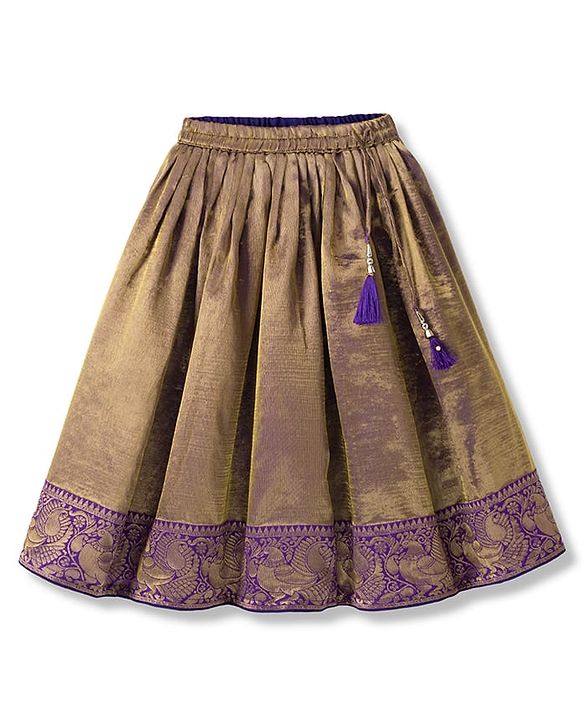 Babyhug Woven Brocade Half Sleeves Printed Choli & Lehenga Set With Dupatta - Purple