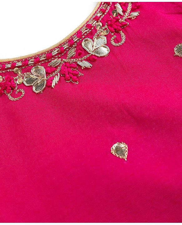 Babyhug Woven Sleeveless Brocade Floral Foil Print Lehenga Choli and Dupatta Set - Fuchsia