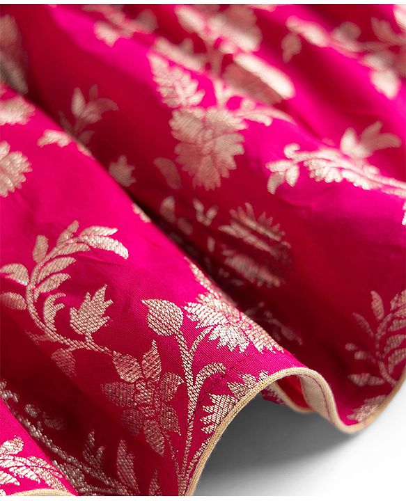 Babyhug Woven Sleeveless Brocade Floral Foil Print Lehenga Choli and Dupatta Set - Fuchsia