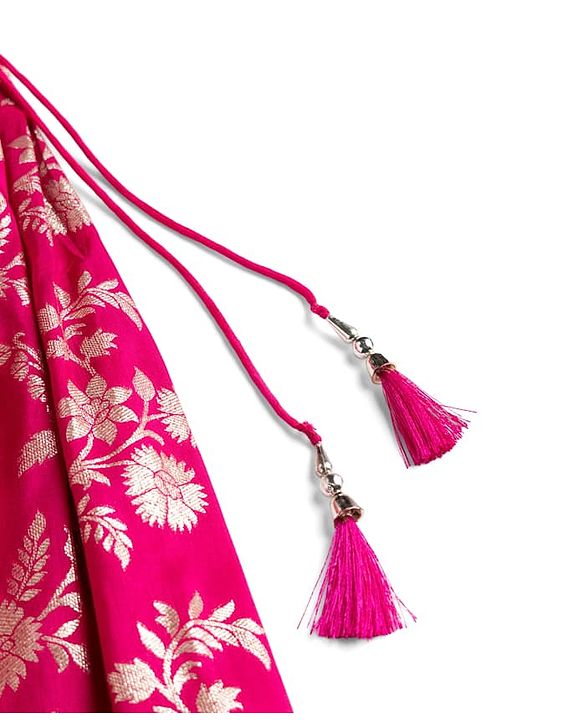 Babyhug Woven Sleeveless Brocade Floral Foil Print Lehenga Choli and Dupatta Set - Fuchsia