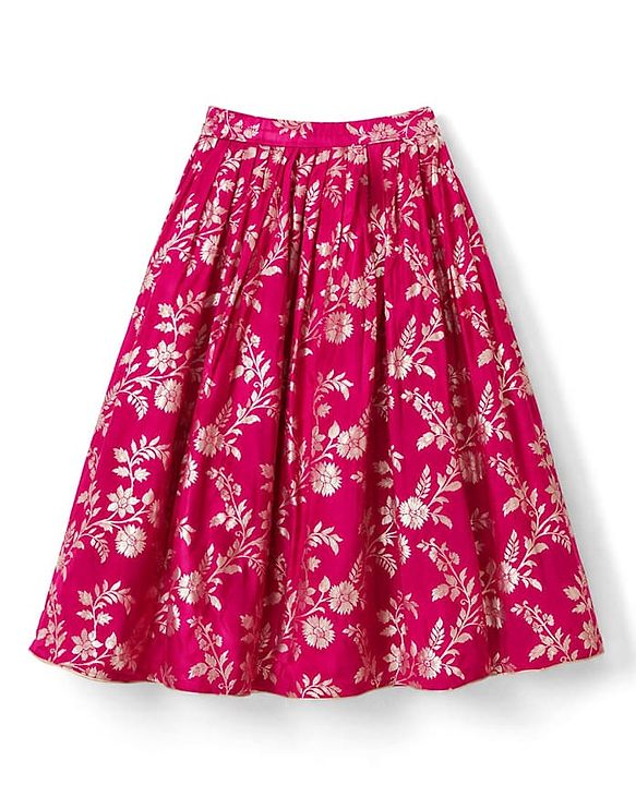 Babyhug Woven Sleeveless Brocade Floral Foil Print Lehenga Choli and Dupatta Set - Fuchsia