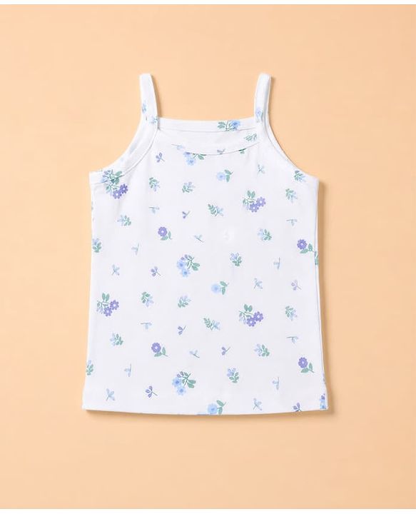 Babyhug 100% Cotton Single Jersey Knit Sleeveless Floral Printed Slips Pack of 3 - Blue, Green & White
