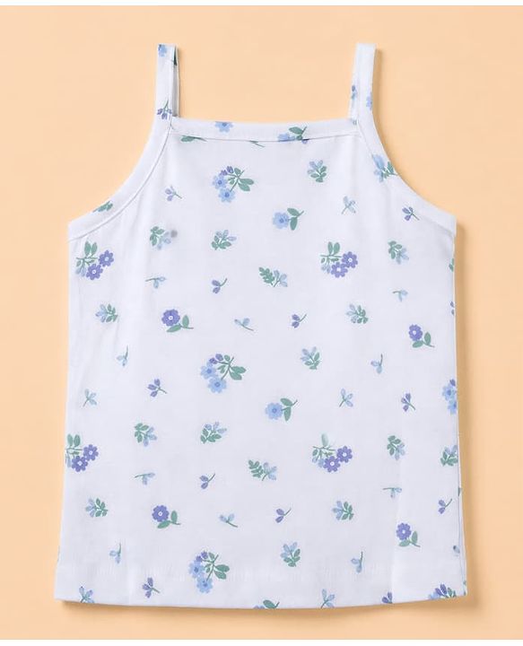 Babyhug 100% Cotton Single Jersey Knit Sleeveless Floral Printed Slips Pack of 3 - Blue, Green & White