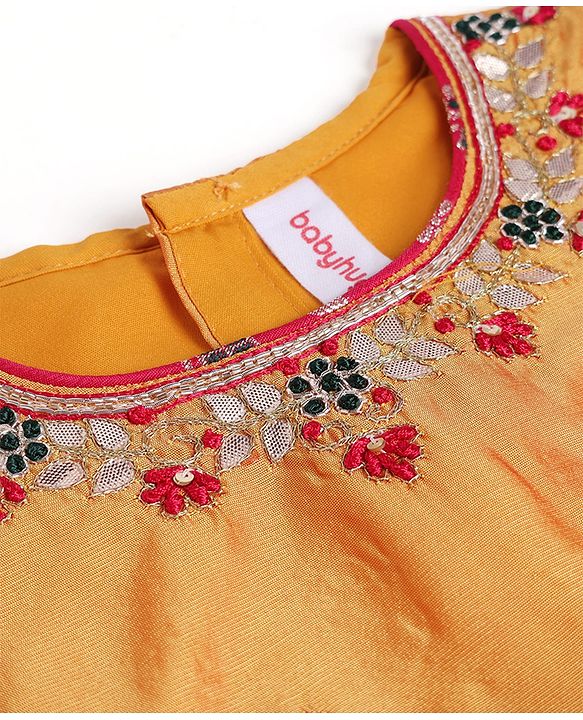 Babyhug Brocade Woven Half Sleeves Embellished Choli & Lehenga Set With Dupatta - Fuchsia