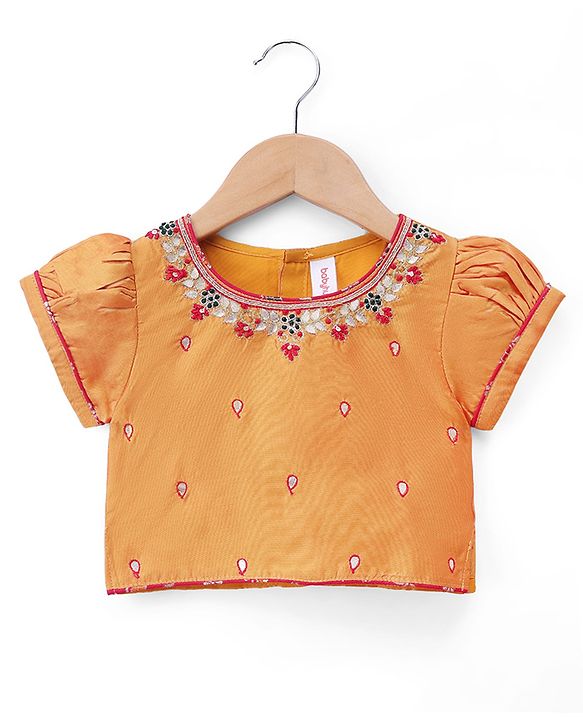 Babyhug Brocade Woven Half Sleeves Embellished Choli & Lehenga Set With Dupatta - Fuchsia