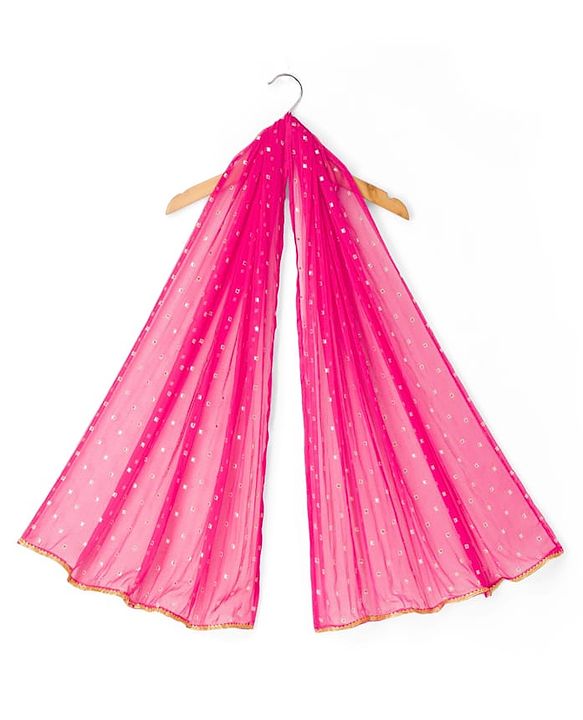 Babyhug Brocade Woven Half Sleeves Lehenga, Choli and Dupatta Set with Damask Foil Print - Fuchsia