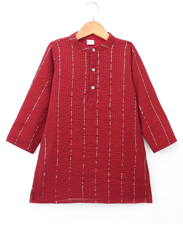Babyhug Georgette Woven Full Sleeves Sequin Embroidered Dhoti Kurta Set - Red