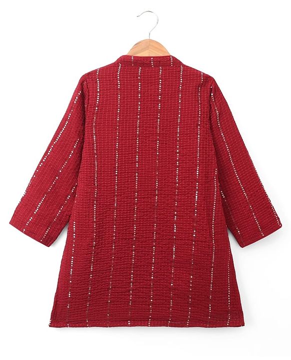 Babyhug Georgette Woven Full Sleeves Sequin Embroidered Dhoti Kurta Set - Red