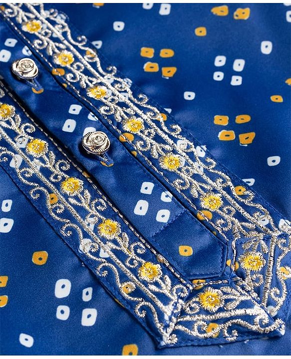Babyhug Rayon Woven Full Sleeves Bandhani Printed  Kurta Dhoti Set -Blue
