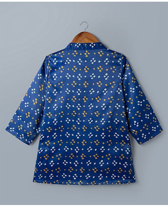 Babyhug Rayon Woven Full Sleeves Bandhani Printed  Kurta Dhoti Set -Blue