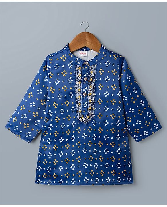 Babyhug Rayon Woven Full Sleeves Bandhani Printed  Kurta Dhoti Set -Blue