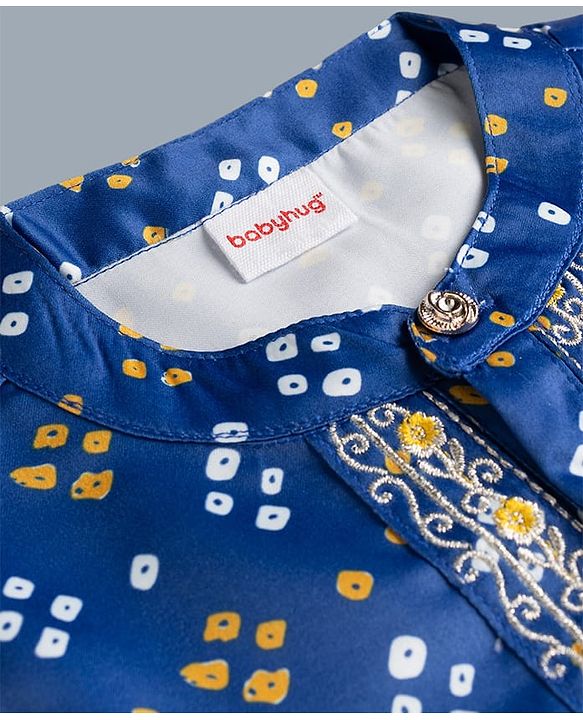 Babyhug Rayon Woven Full Sleeves Bandhani Printed  Kurta Dhoti Set -Blue