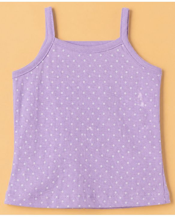 Babyhug 100% Cotton Single Jersey Knit Sleeveless Polka Dots & Floral Print Slips Pack of 3 - Purple White & Pink