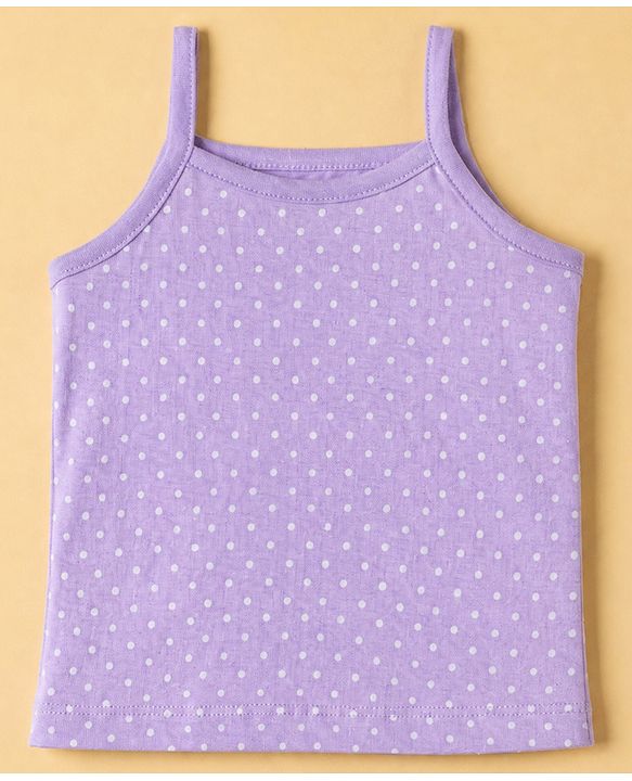Babyhug 100% Cotton Single Jersey Knit Sleeveless Polka Dots & Floral Print Slips Pack of 3 - Purple White & Pink
