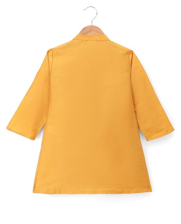 Babyhug Cotton Blend Woven Full Sleeves Solid Dhoti Kurta Set With Sequin Detailing & Embroidery Jacket - Mustard