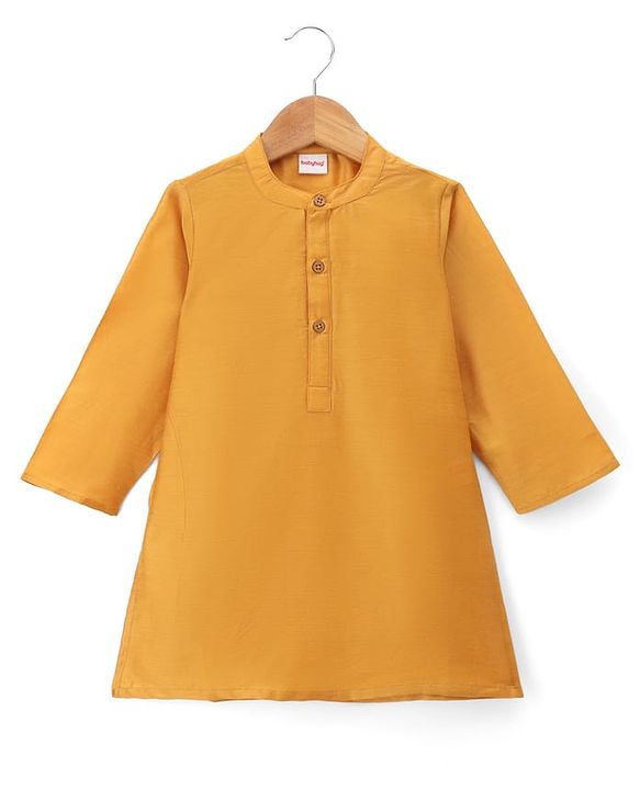 Babyhug Cotton Blend Woven Full Sleeves Solid Dhoti Kurta Set With Sequin Detailing & Embroidery Jacket - Mustard