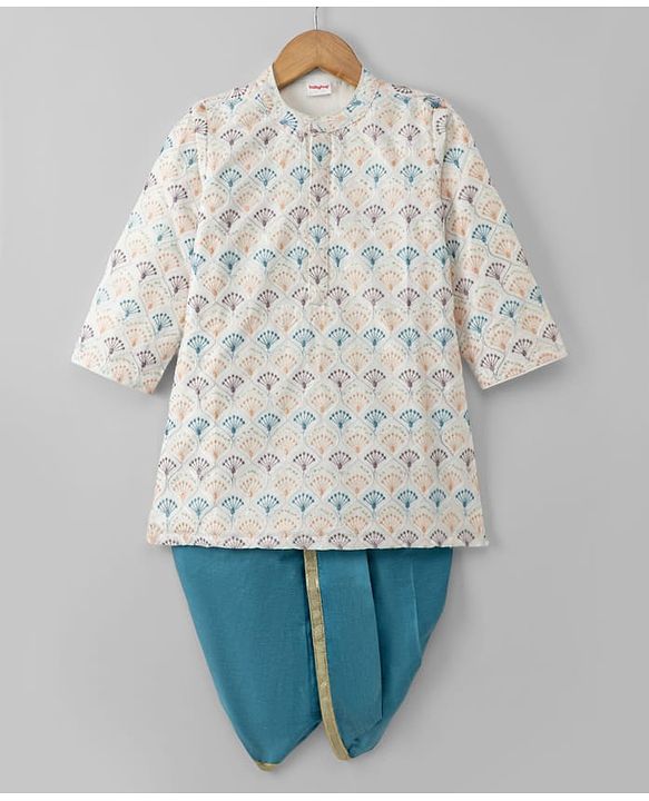 Babyhug Woven Full Sleeves Floral Embroidered Dhoti Kurta Set - White
