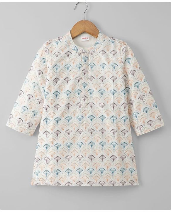 Babyhug Woven Full Sleeves Floral Embroidered Dhoti Kurta Set - White