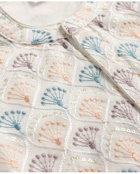 Babyhug Woven Full Sleeves Floral Embroidered Dhoti Kurta Set - White
