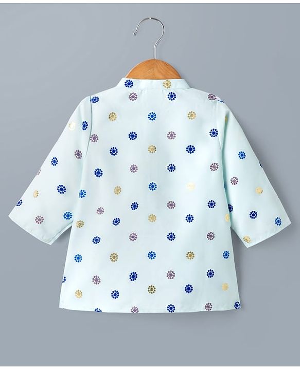 Babyhug 100% Cotton Woven Full Sleeves Floral Foil Printed Kurta & Pyjama Set - Light Blue