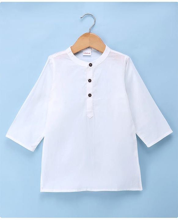 Babyhug Cambric 100% Cotton Woven Full Sleeves Kurta & Pyjama Set With Printed Jacket - White