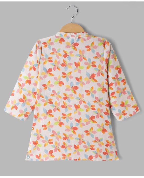 Babyhug 100% Cotton Cambric Woven Full Sleeves Hakkoba Floral Printed Kurta Pajama Set - Off White