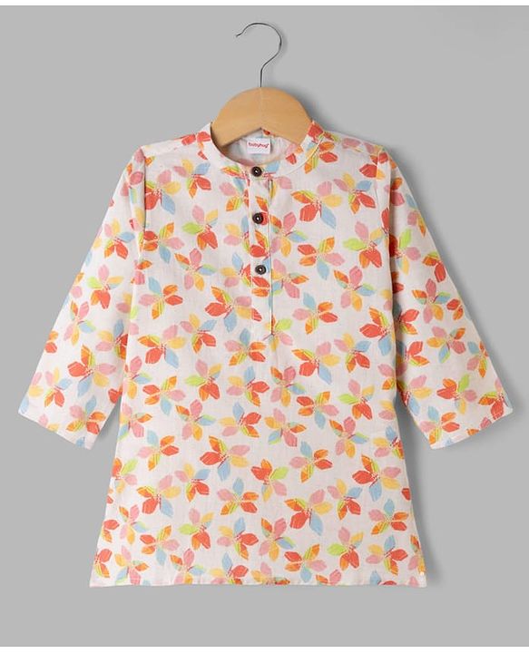 Babyhug 100% Cotton Cambric Woven Full Sleeves Hakkoba Floral Printed Kurta Pajama Set - Off White