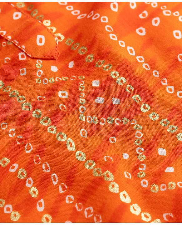 Babyhug 100% Cotton Cambric Woven Full Sleeves Bandhani Printed Kurta Pajama Set - Orange