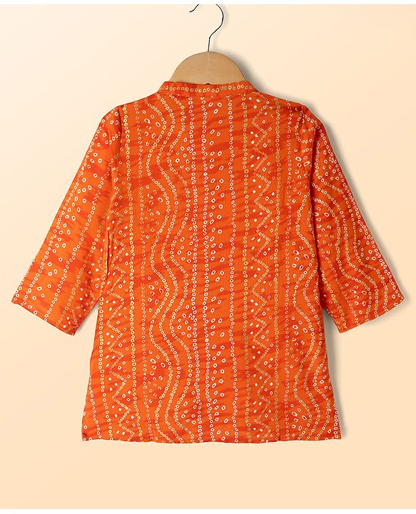Babyhug 100% Cotton Cambric Woven Full Sleeves Bandhani Printed Kurta Pajama Set - Orange