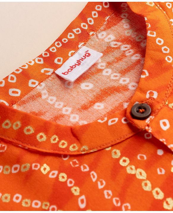 Babyhug 100% Cotton Cambric Woven Full Sleeves Bandhani Printed Kurta Pajama Set - Orange