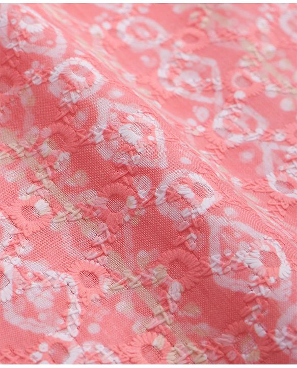 Babyhug 100% Cotton Cambric Woven Full Sleeves Hakkoba Printed Kurta Dhoti Set - Peach