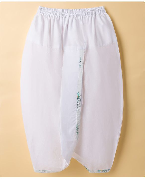 Babyhug 100% Cotton Cambric Woven Full Sleeves Feather Printed Kurta Dhoti Set - White