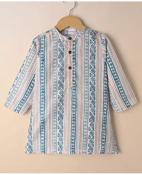 Babyhug 100% Cotton Cambric Woven Full Sleeves Printed Kurta Dhoti Set - Off White