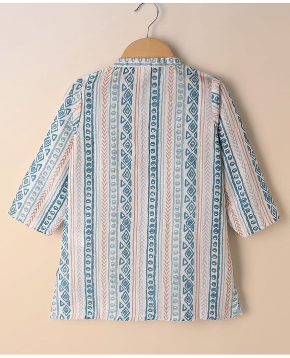 Babyhug 100% Cotton Cambric Woven Full Sleeves Printed Kurta Dhoti Set - Off White