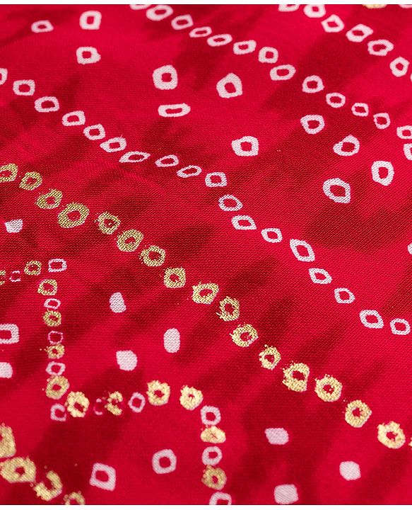 Babyhug 100% Cotton Cambric Woven Full Sleeves Bandhani Printed Kurta Dhoti Set - Dark Red & Wite