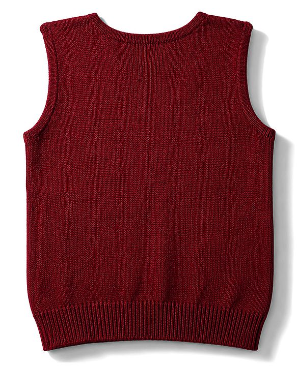 Babyhug Knit Sleeveless Solid Colour Front Open Sweater- Maroon