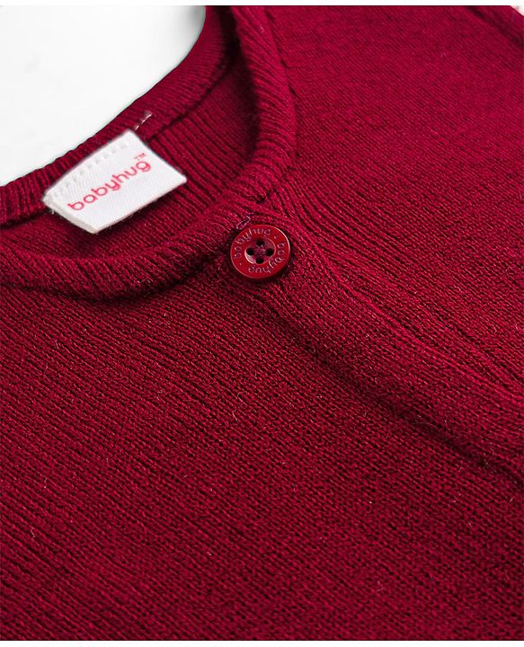 Babyhug Knit Sleeveless Solid Colour Front Open Sweater- Maroon