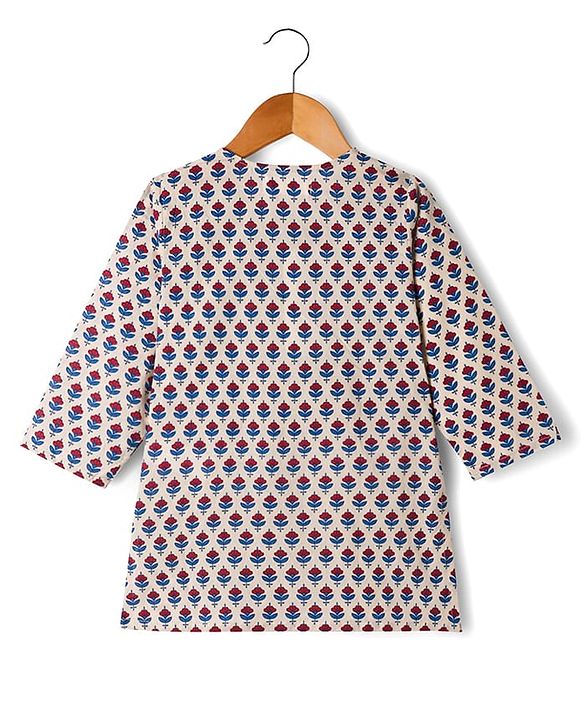 Babyhug 100% Cotton Cambric Woven Full Sleeves Floral Printed Kurta Pyjama Set -Off White