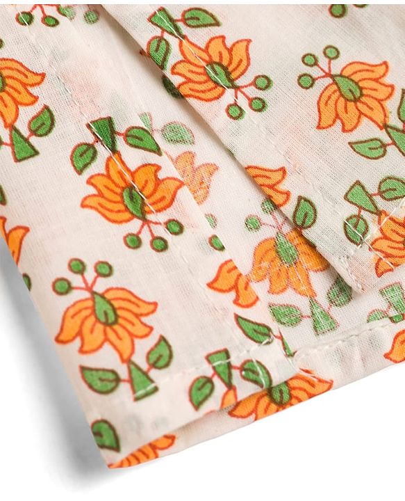Babyhug 100% Cotton Cambric Woven Full Sleeves Kurta Dhoti Set with Floral Print - Off White