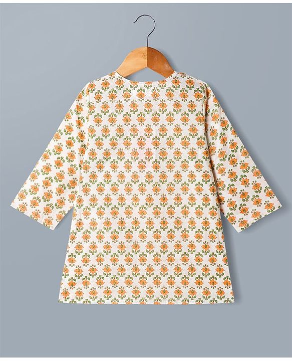 Babyhug 100% Cotton Cambric Woven Full Sleeves Kurta Dhoti Set with Floral Print - Off White