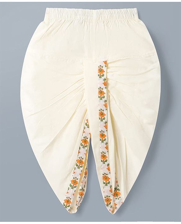 Babyhug 100% Cotton Cambric Woven Full Sleeves Kurta Dhoti Set with Floral Print - Off White