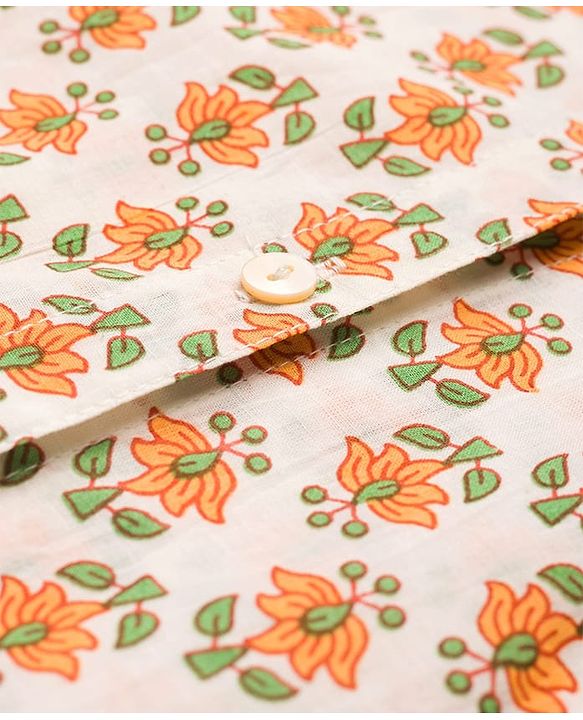Babyhug 100% Cotton Cambric Woven Full Sleeves Kurta Dhoti Set with Floral Print - Off White